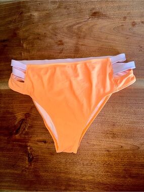 La Hearts Orange High-Waist Bikini Bottom with Lavendar Straps